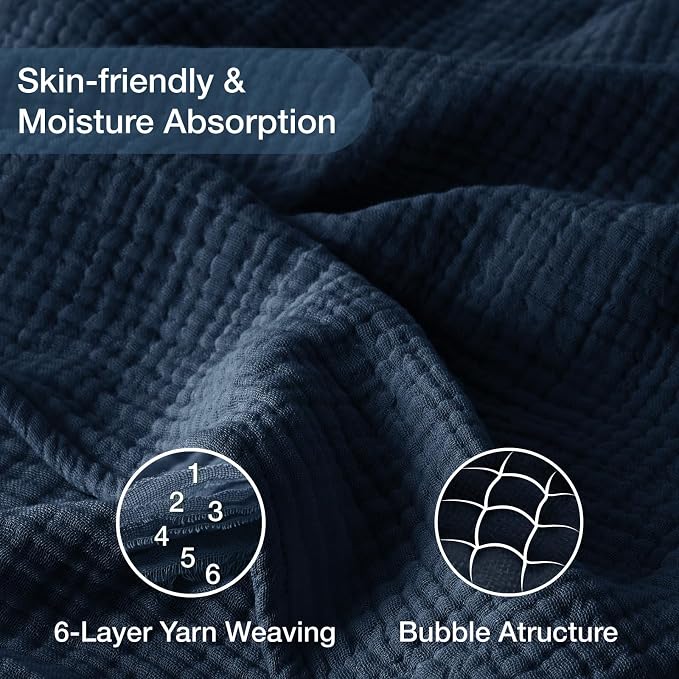 100% Cotton Muslin Blanket 40" x 40", Breathable and Lightweight Cotton Throw Blankets, Soft Cooling Summer Gauze Blanket for All Season, Navy Blue