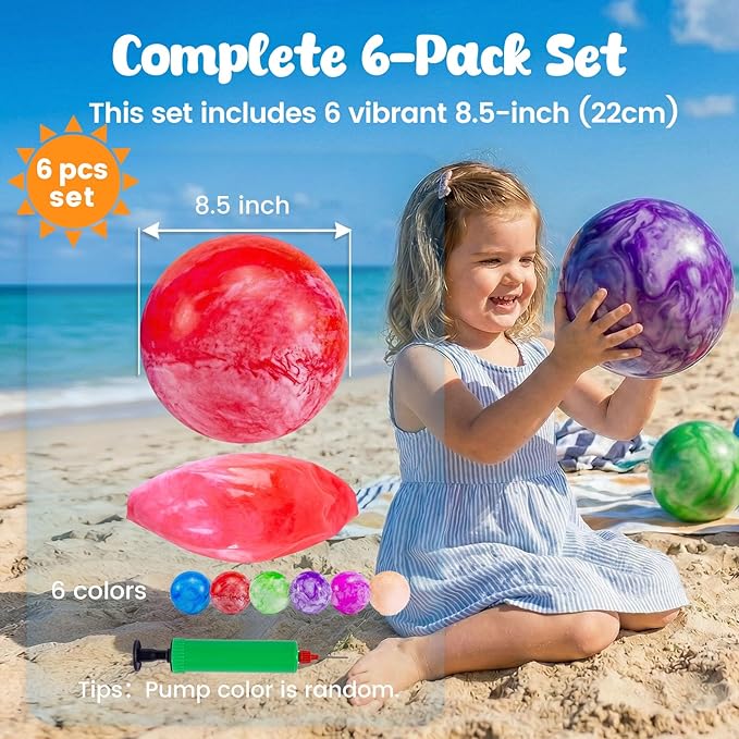3 otters 6PCS Playground Balls, 8.5 Inche Inflatable Bouncy Balls with Pump, Kickball DodgeBalls, for Kids Indoor Outdoor Plays, Sports