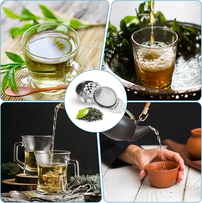 JJUNW 8 Pack 304 Stainless Steel Tea Drain Strainer, Tea Filter Mesh, Tea Drip Bowls, Teapot Strainer With Petal Handles Tea Divider for Loose Tea Juice Coffee Filter