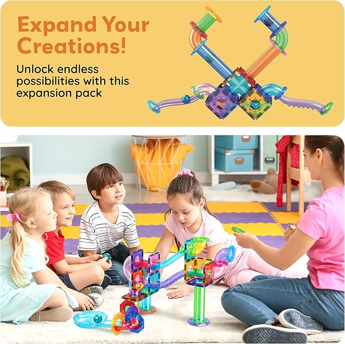 PicassoTiles Magnetic Marble Run Add-On Expansion Pack for Magnet Tile Building Blocks Maze Construction Toy Kit Educational STEM Learning Enhances Creativity Imagination Children Ages 3+ PTG01