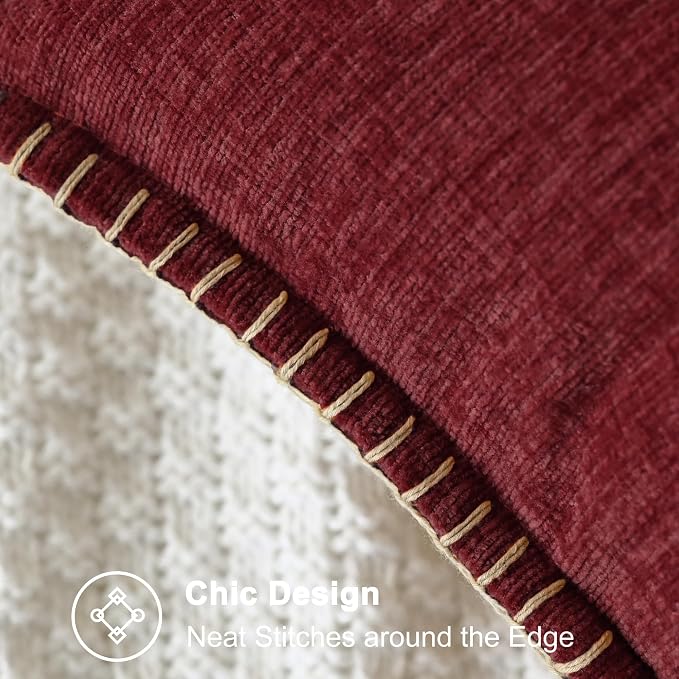 CaliTime Decorative Couch Throw Pillow Covers 16 X 16 Inches Burgundy | Pack of 2, Cozy Chenille Cushion Cases, Cotton Thread Stitching Edges, for Sofa Bed Living Room Farmhouse