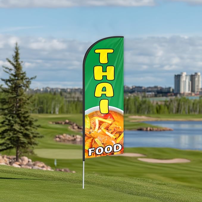 Thai Food Feather Flag for Storefronts Fairs,6 FT (Flagpole Not Included) | Business Advertising Flag