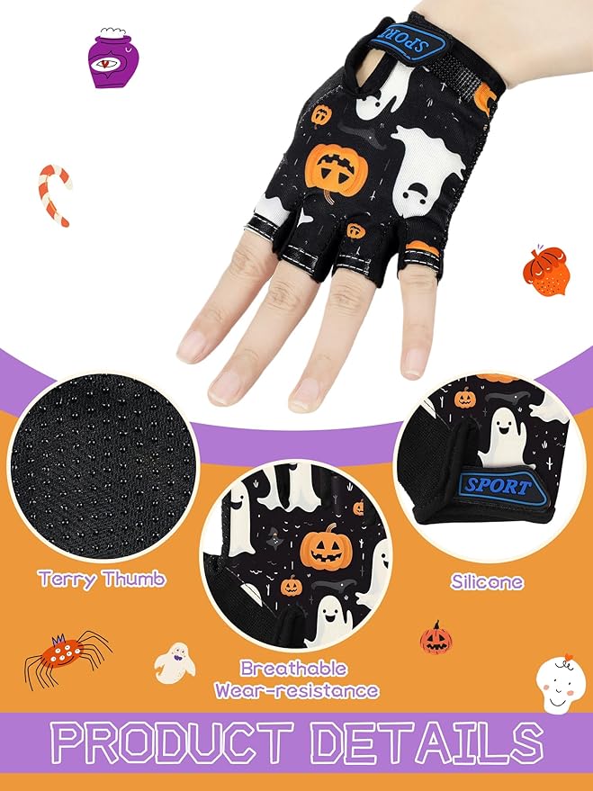 Boao 3 Pairs Kids Half Finger Bike Gloves Non-Slip Breathable Adjustable Birthday Gift for Boys Girls for Bike Workout