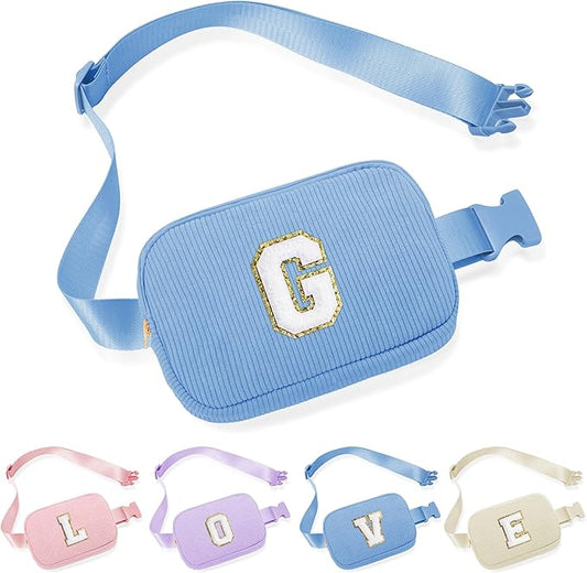 YOOLIFE Birthday Gifts for Girls, 5 6 7 8 9 10 11 12 13 14 15 Year Old Girl Birthday Gift Blue Small Initial Crossbody Bag Fanny Pack for Women Belt Bag Personalized Gifts for Daughter Sister (Blue G)