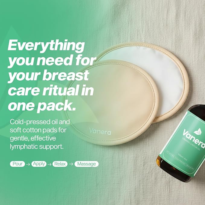 Castor Oil Pack for Breast – 100% Certified Organic Castor Oil, Reusable Leak-Proof Pads for Daily Wellness, 2 Pcs