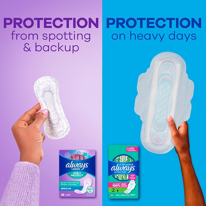 Always Daily Protect Liners, Regular Length, Unscented, 382 Count Total (96 Count x 4 Packs)