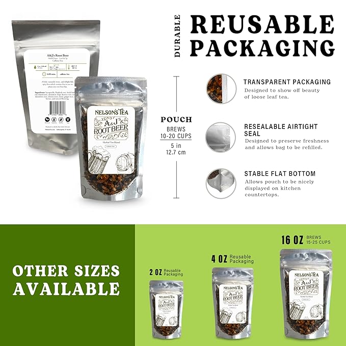 Nelson's Tea Really Root Beer - Sarsaparilla Root Herbal Loose Leaf Tea; Blend of Flavors like Sarsaparilla, Burdock, and More!