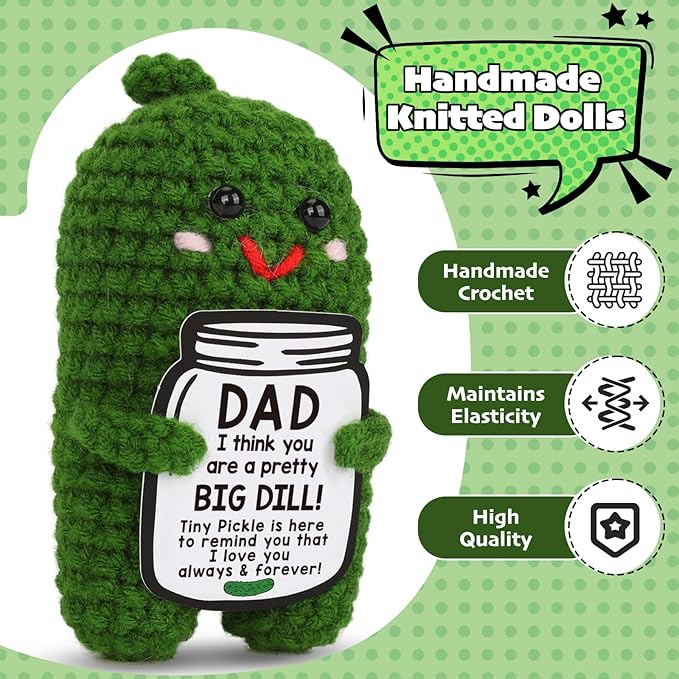 MAMAGIFTREE Christmas Dad Gifts from Daughter or Son, Birthday Gifts for Dad - I Love Best Dad Ever Gifts Thank You Daddy Gift Funny Handmade Crochet Pickle Plush Fathers Day Gifts