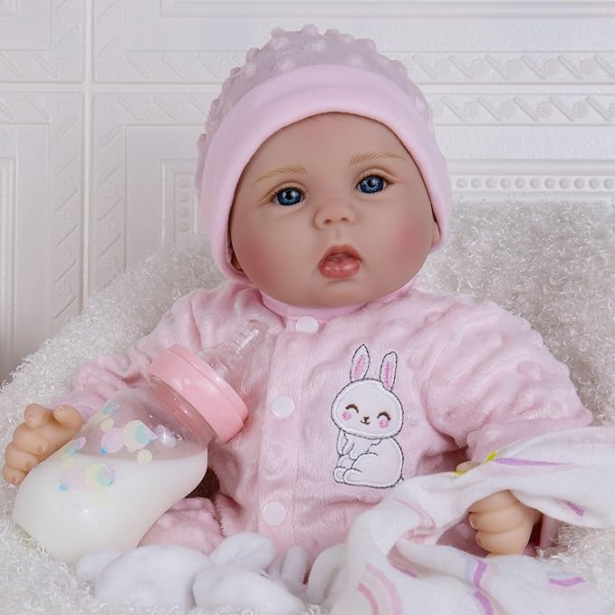 Milidool Reborn Baby Dolls Lifelike Girl Doll 18 inch Realistic Newborn Baby Doll Real Looking Silicone Baby Dolls Girl with Feeding Complete Accessories for 3+ Years Old Gifts