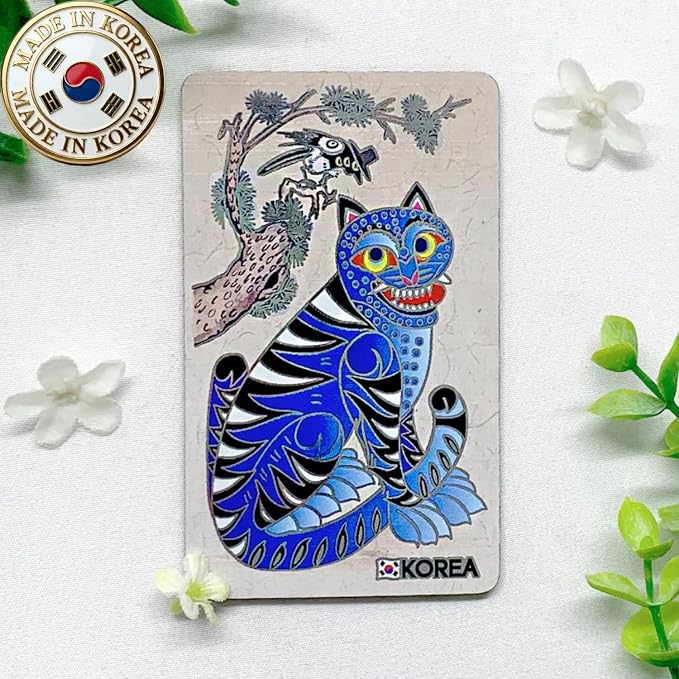 Korean Tiger & Magpie Minhwa Fridge Magnet – Premium Acrylic Refrigerator Magnet, Made in Korea Traditional Folk Art Souvenir, Cultural Gift Decor for Kitchen & Office (2.4 x 4 in)