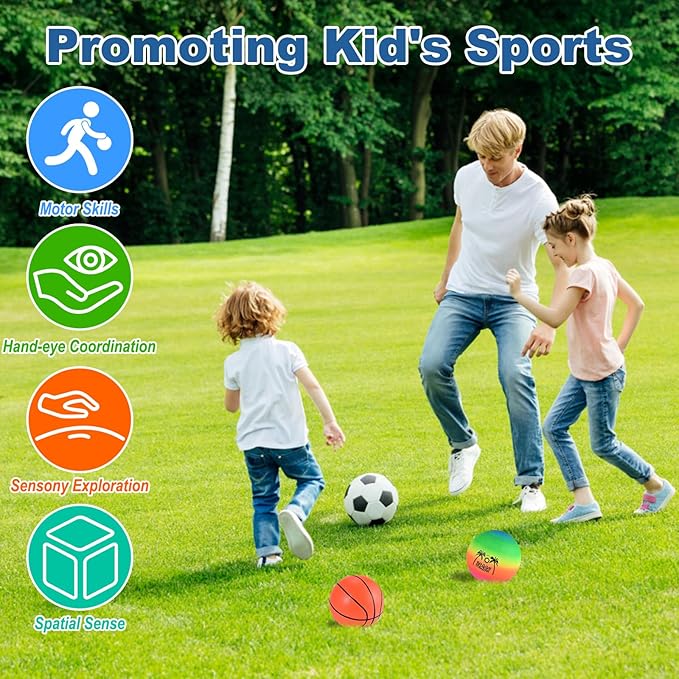 6 Pcs Outside Toys Balls for Toddlers 1-3 with Bag, Toddler Outdoor Sports Toys, Bouncy Balls Playground Beach Ball for Kids, Football Basketball Rugby Baseball Volleyball Soccer 1 2 3 4 5 Gift
