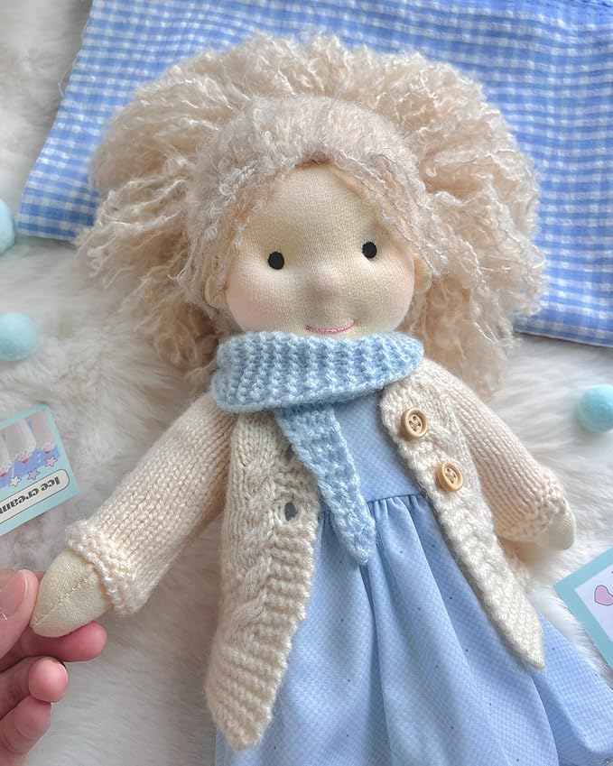 Handmade Waldorf Doll- Florke 12", Soft Girl Rag Doll with Cute Stuffed Plush, Ideal First Doll for Babies & Toddlers