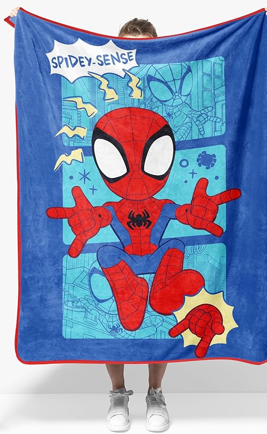 Jay Franco Kids Plush Throw Blanket – Soft & Cozy Fleece Throw for Bedroom & Couch Décor, Official Licensed Product, Blue - Spidey & Friends, 40x50 - Travel Blanket