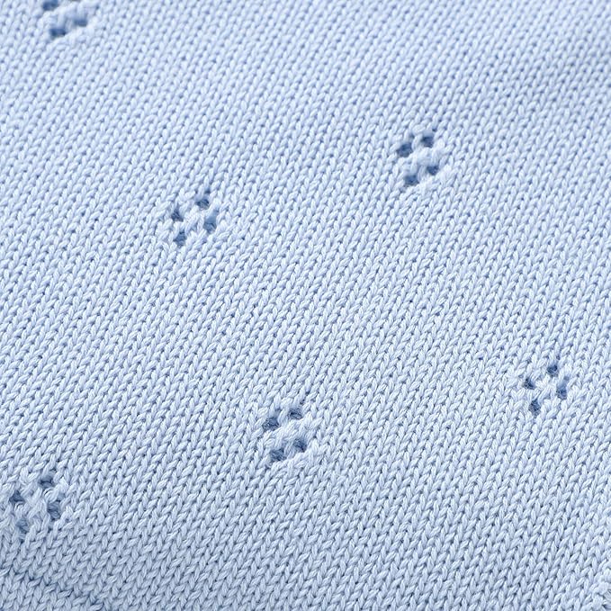 mimixiong Cotton Baby Blanket Knitted Crochet Receiving Crib Nursery Swaddling Blankets for Newborn Baby Boy Girl 30x40 Inch (LightBlue)