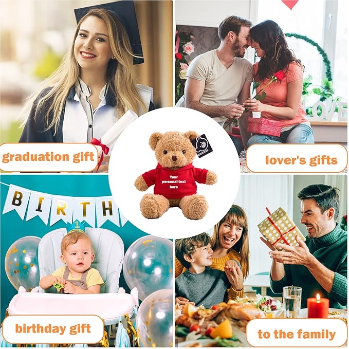Personalized Teddy Bear with Text+Photo, Valentines Bear Stuffed Animal Plush Toys as Personalized Gifts for Women Men on Valentines' Day Birthday Anniversary Christmas Day（12 inch-Text+Photo