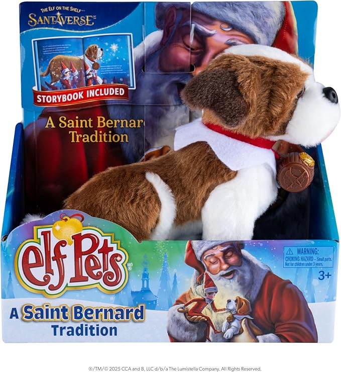 Elf Pets: A Saint Bernard Tradition- Includes Beautifully Illustrated Hardbound Storybook, Huggable Elf Pet St. Bernard Stuffed Animal with Barrel Charm and Official Adoption Certificate