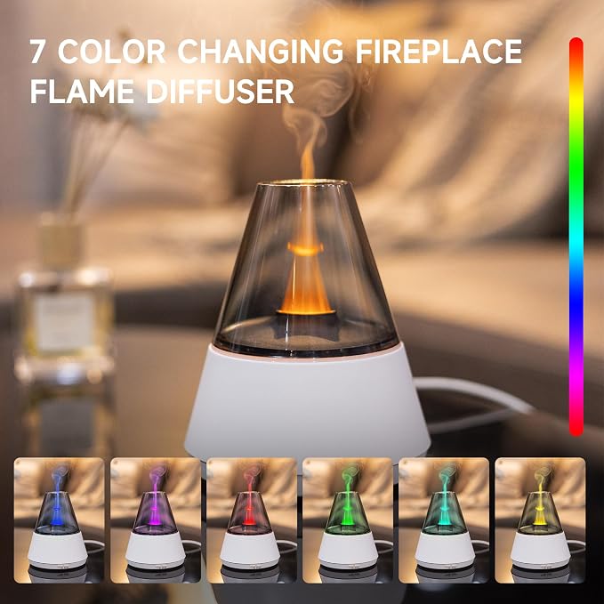 TMEHM Essential Oil Diffuser, 7 Colors Candle Flame Air Diffuser Humidifier, Ultrasonic Aromatherapy Humidifier with Timer for Home, Bedroom, Office, Yoga (White, M)