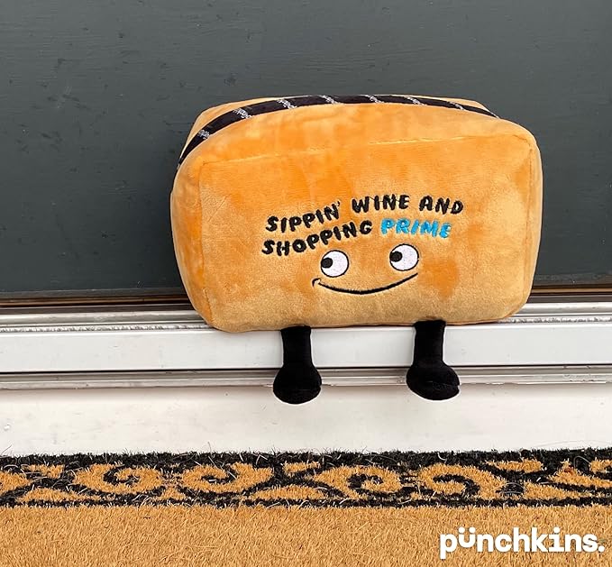 Box Plushie - Sippin' Wine & Shopping Prime! Funny Box Plush, Gift for Shoppers, Cute Plush Toy for Gifting