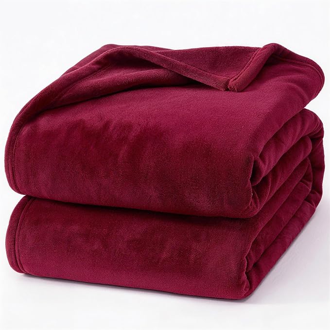 Hansleep Throw Burgundy Red Fleece Blanket, Soft Flannel Bed Blanket | Fuzzy Cozy Blanket 50x60 Inches, Multi-use for Bed, Sofa, Couch, Travel, Camping, All Season Warm Lightweight Cover