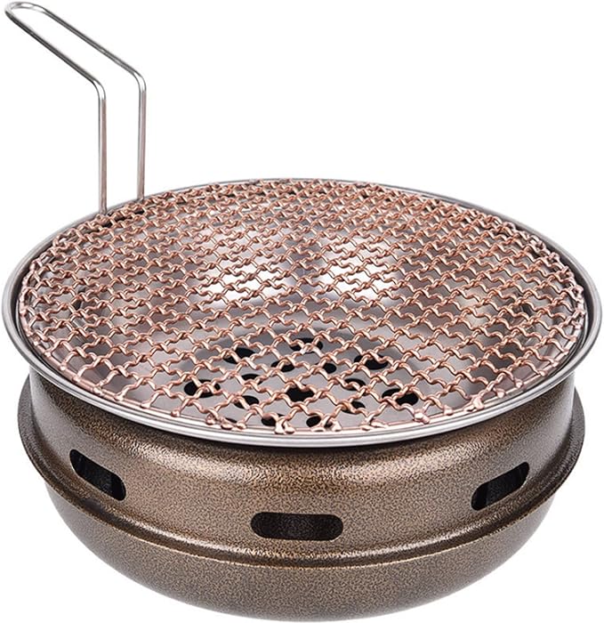 Copper Barbecue Grill Netting with Handle Round Barbecue Wire Mesh Steaming Cooling Baking Net for Korean BBQ
