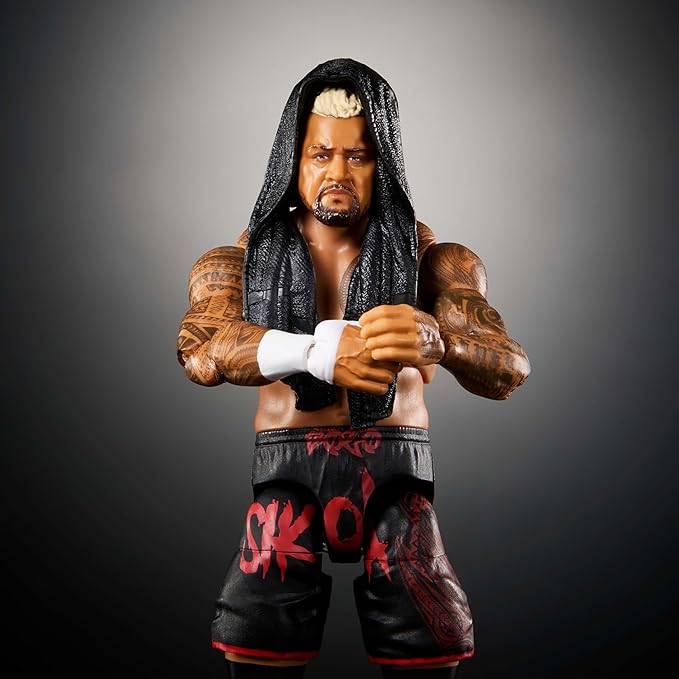 Mattel WWE Ultimate Edition Action Figure & Accessories, 6-inch Solo Sikoa Collectible Set, Swappable Heads & Hands, 30 Articulation Points