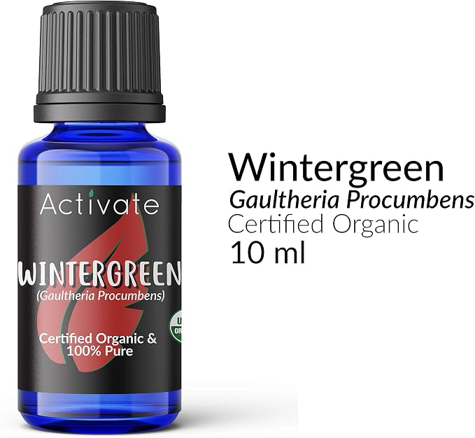 Activate Wintergreen Organic Essential Oil 100% Pure, USDA Certified Organic, Premium Grade, Undiluted, Natural, Aromatherapy & Diffuser Use, Helps Skin Conditions & Acne & Sore Throat 10ml