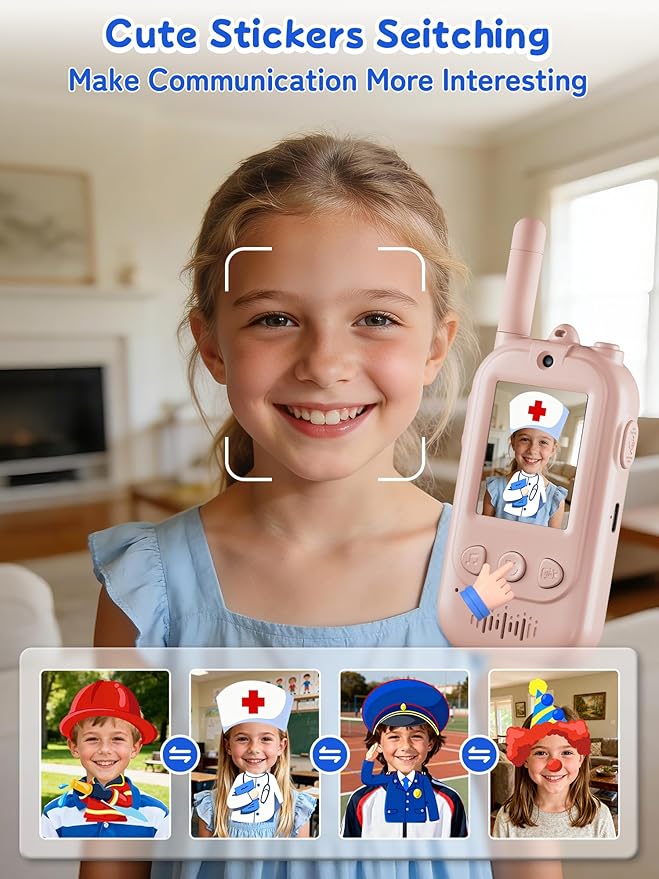 Upgraded Kids Video Walkie Talkies with Real-Time Two-Way Video, No WiFi or App Required, Long Range Outdoor Up to 1600FT, Rechargeable Video Intercom Toy for Boys & Girls Ages 3–12 (Blue & Pink)