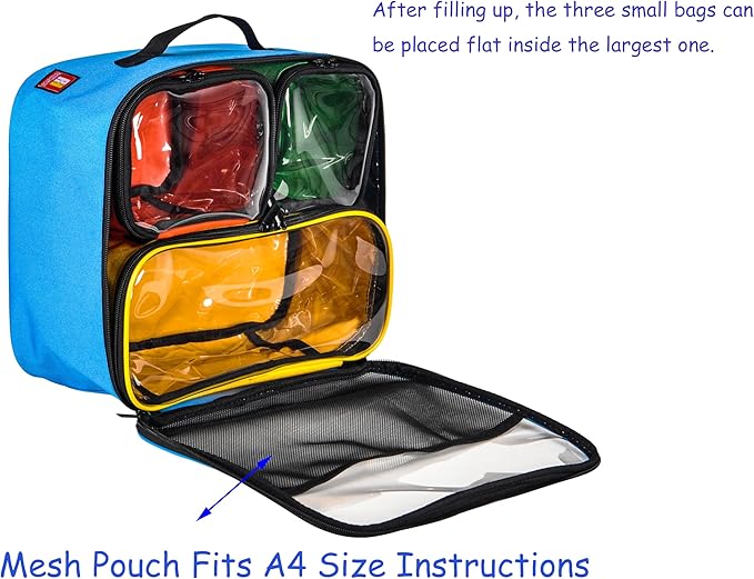 4-piece Kids Toy Storage Organizer Set Bag for Lego Building Bricks with See Through Clear TPU Top, Small Toy Packing Cube Bags, Clean Up Container case(blank pattern)