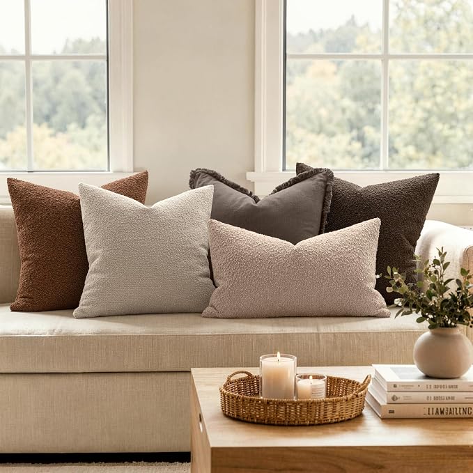 MIULEE 18x18 Decorative Lumbar Boucle Couch Pillow Covers Oatmeal | Set of 2 Textured Neutral Throw Pillow Covers, Accent Solid Pillowcases, Sofa Living Room Home Decor