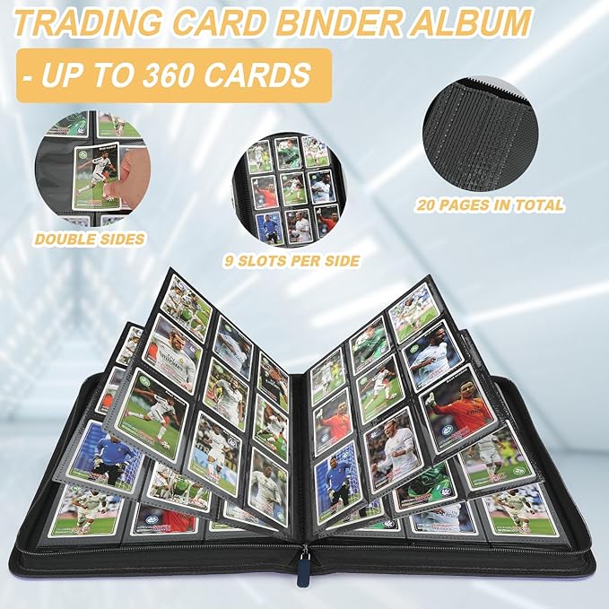Trading Card Binder 9 Pocket, GERMUN PU Cover Card Binder for 360 Cards, Premium Trading Card Holder Folders, Double Sided Pocket Card Album for MTG, TCG (Blue)