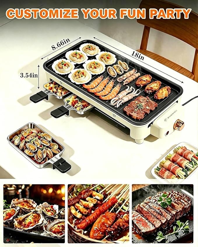 1500W Smokeless Electric Indoor Grill, 3 in 1 Korean Barbecue Grill with Net & Non-Stick Removable Plate and Magnet Strip, Temperature Control & Dishwasher Safe, Smokeless Korean BBQ for Kitchen Party