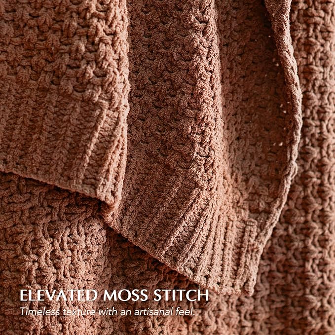 EVERGRACEHOME Chunky Chenille Knit Throw Blanket, 90 x 90, Terracotta Clay | Sculpted Moss Stitch, Chic Modern Farmhouse, All-Season Warmth, OEKO-TEX® Certified, Oversized Queen for Couch, Bed, Sofa