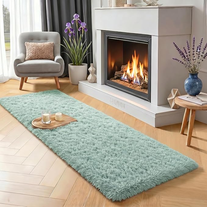 PAGISOFE Sage Green Runner Rugs for Bedroom Living Room Plush Fluffy Rug 2x6 Ft, Soft Carpet for Hallway, Non-Slip Indoor Floor Rugs for Nursery Kids Girls Room Home Decorative, Green