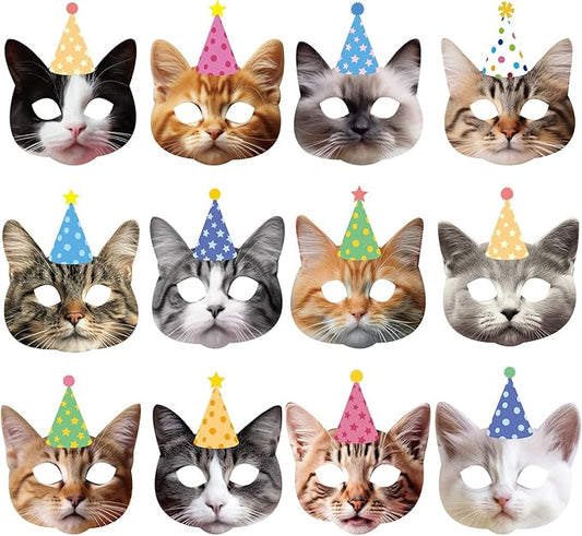 12 Pieces Cat Birthday Party Decoration Masks Cat Favors Kitten Party Kitten Decoration Masks Facial Cats Theme Cats Supplies for Birthday Kids' Dress Up & Pretend Play Supplies