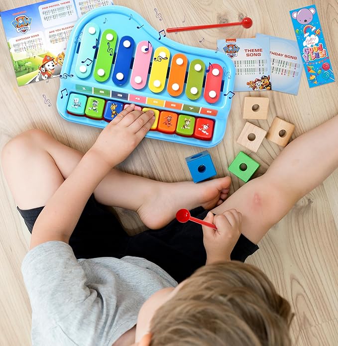 Paw Patrol 2 in 1 Baby Piano Xylophone Toy for Kids Toddlers Girls Boys Musical Instrument with Multicolored Keys Keyboard Sheet Music Two Mallets