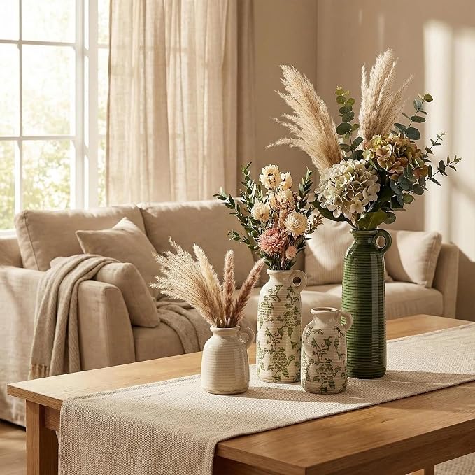 Ceramic Vases Set of 3, Farmhouse Country Flower Vase Home Decor,Living Room Kitchen Bathroom Decoration, Table Centerpieces, Shelf and Entrance Decorations-Multicolor.