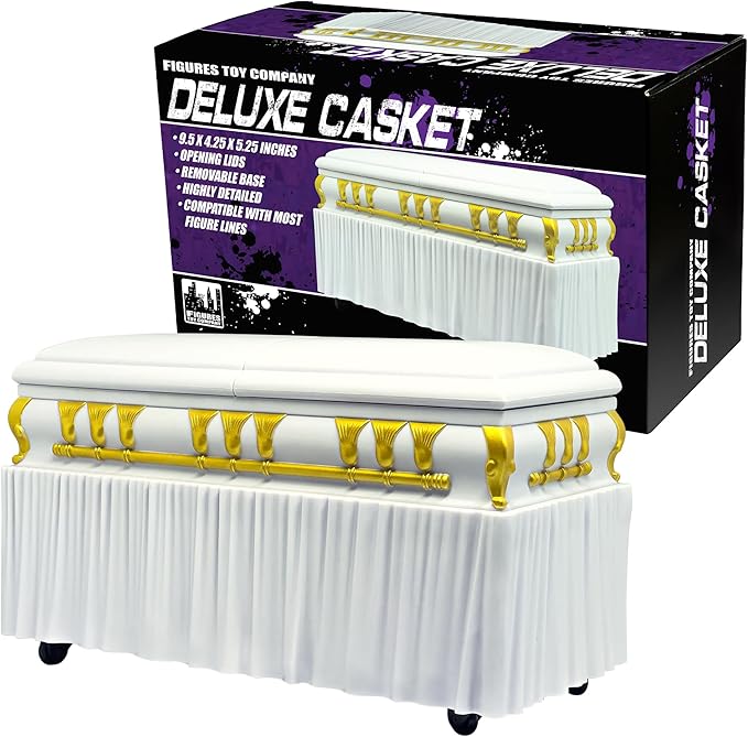 Deluxe White Casket for Wrestling Action Figures with Removable Base