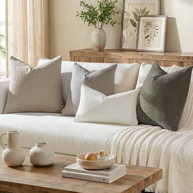 a moment Pack of 2 Decorative Chenille Throw Pillow Covers with Twill Cushion Covers for Sofa Living Room Couch Bed 20x20 Inch Dark Gray