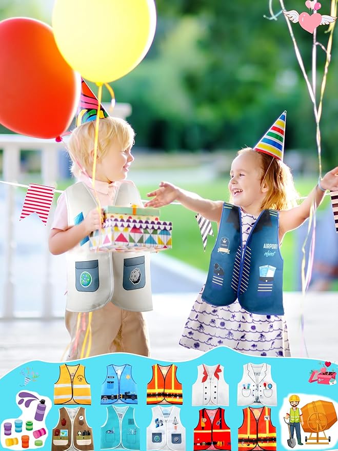15 Pcs Kids Community Helper Dress Up Vest Career Cosplay Clothes Occupation Costumes for Toddlers Role Pretend Play