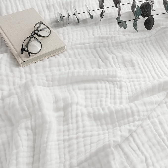 Comfy Cubs Adult Muslin Blanket 50x60” Throw Swaddle Blankets, White | 6 Layer Soft, Breathable & Lightweight Muslin Adult Blanket - Machine Washable & Designed in the US Bedding for All Seasons