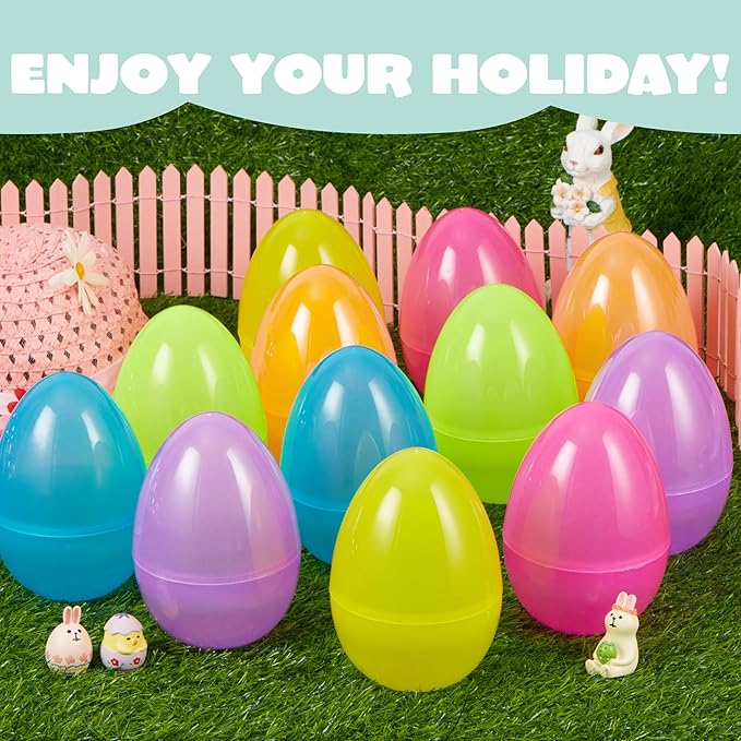 JOYIN 6 Pcs Large Clear Easter Eggs, 6 Inches Jumbo Plastic Eggs Fillable for Easter Themed Hunt Colorful Basket Stuffers Fillers Filling Treats Party Favor Classroom Prize Supplies