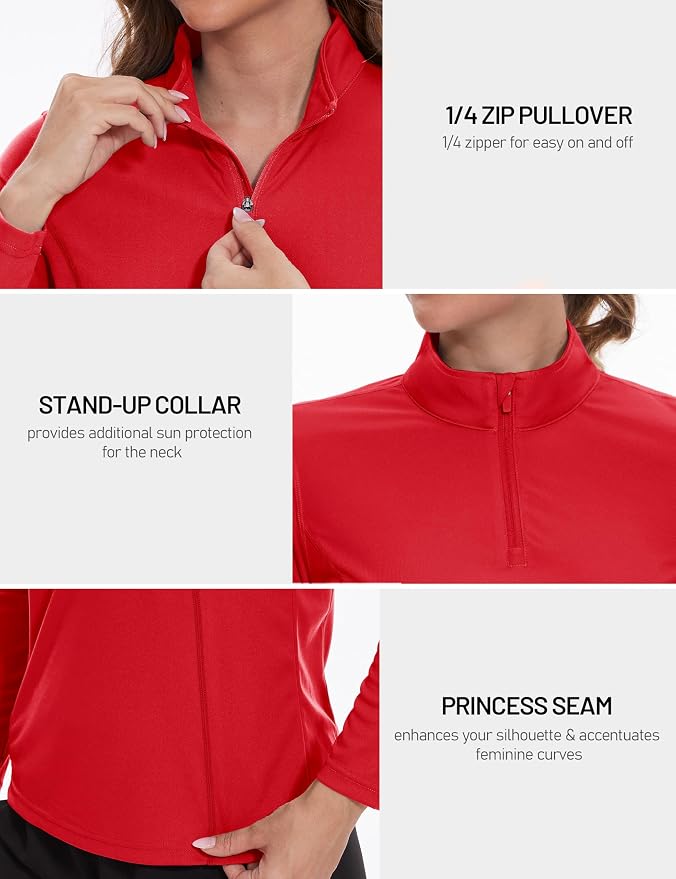 TACVASEN Women's Quarter Zip Pullover Golf Shirts UPF 50+ Long Sleeve Sun Shirts UV Protection Workout Tops