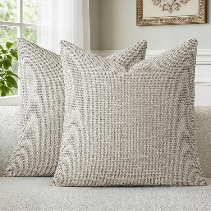 a moment Grey-Beige Chenille Throw Pillow Covers 16x16 Inch Pack of 2 Modern Decorative Throw Pillow Cases Farmhouse Cross Throw Pillowcases Home Decor for Sofa Bedroom Living Room