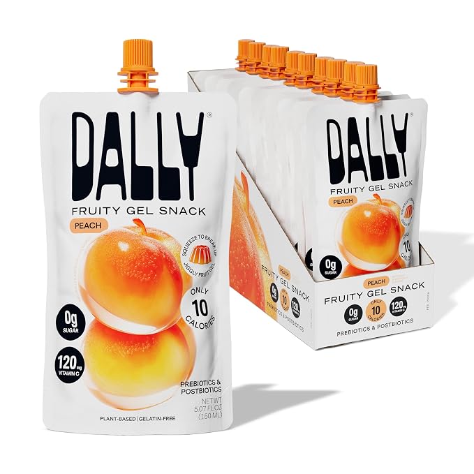 Dally Peach Drinkable Konjac Jelly, 10 Pouches, Korean Fruit Snack | Sugar free, keto and gluten free; prebiotics, postbiotics and vitamin C for skin and immune health