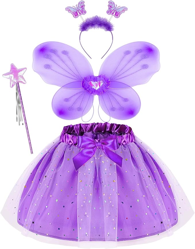 Little Girls Dress Up Clothes for Toddler, Princess Skirt Costume Set with Princess Gloves Crown Wings, Kids' Dress Up Pretend Play Toys Gift for 3 4 5 6 Girls