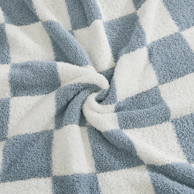 Soft Checkered Throw Blanket for Couch-Cozy Warm Knitted Blankets | Lightweight Warm Fluffy Decor for Women, Mom, Her & Girls, Sofa, Chair, Bed, 50x70in, Grey Blue