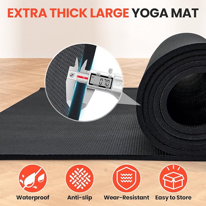 Stepwaver Extra Large Exercise Mat, 7'x5' 8'x6' 10'x6' (8mm) Extra Thick Workout Mats for Home Gym Flooring, Non-Slip, Ultra Durable, High-Density Gym Mat for Cardio,Yoga, Jump Rope, MMA, Weights