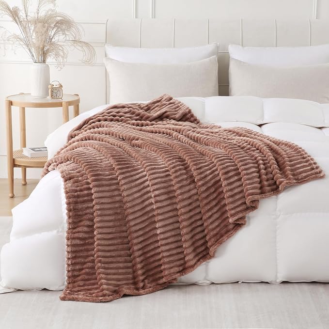 Chocolate Throw Blanket for Couch Sofa 50x70 inches Striped Design | Fleece Blankets Room Home Decor Lightweight Plush Soft Cozy Gifts for Women Mom
