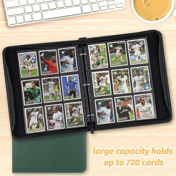 GERMUN 9 Pocket Card Binder, Premium Zip Trading Card Binder, 720 Double Sided Pocket PU Card Collection Binder, Collector Card Album, Card Folder for MTG, TCG, Sports Cards, Game Cards (Dark Green 1)