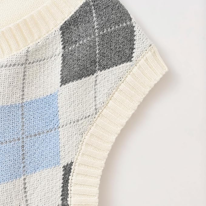 Women's Sweater Vest,Y2K Sleeveless Pattern Preppy Style Knitted Crop Tank Top for Girl